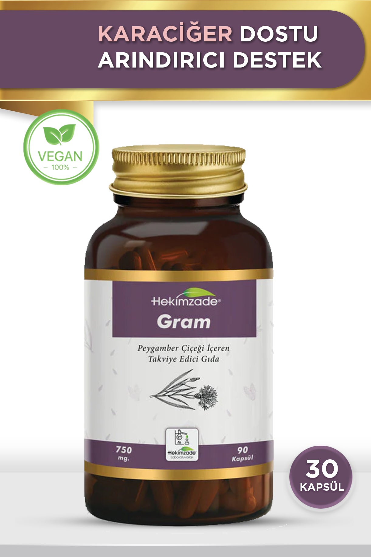GRAM / 90 KAPSÜL 750mg - Peygamber Çiçeği İçeren Takviye Edici