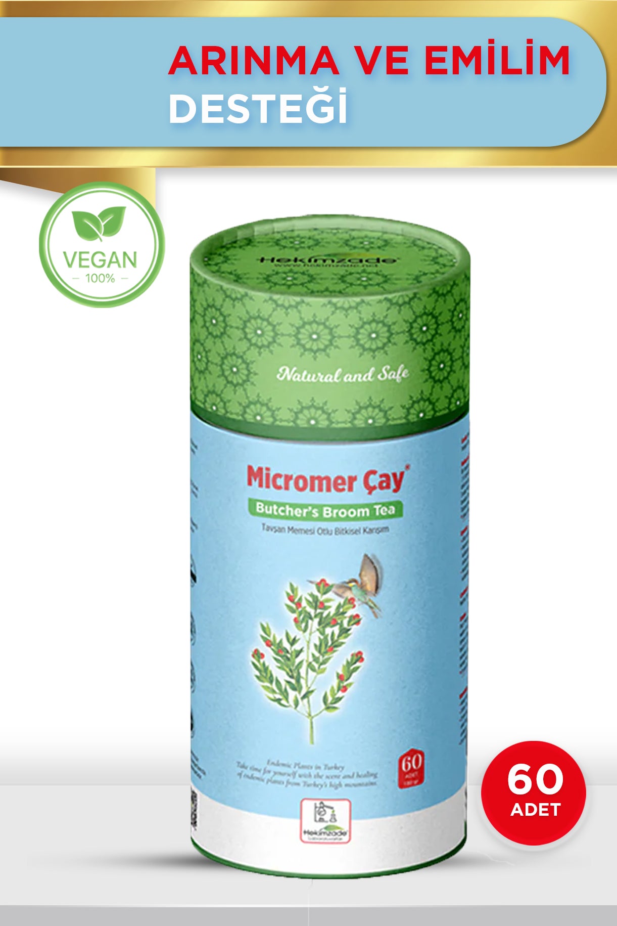 MİCROMER PAKET ÇAY - شاي الاعشاب يحتوي على نبات الآس البري 60 قطعة (3 جرام)