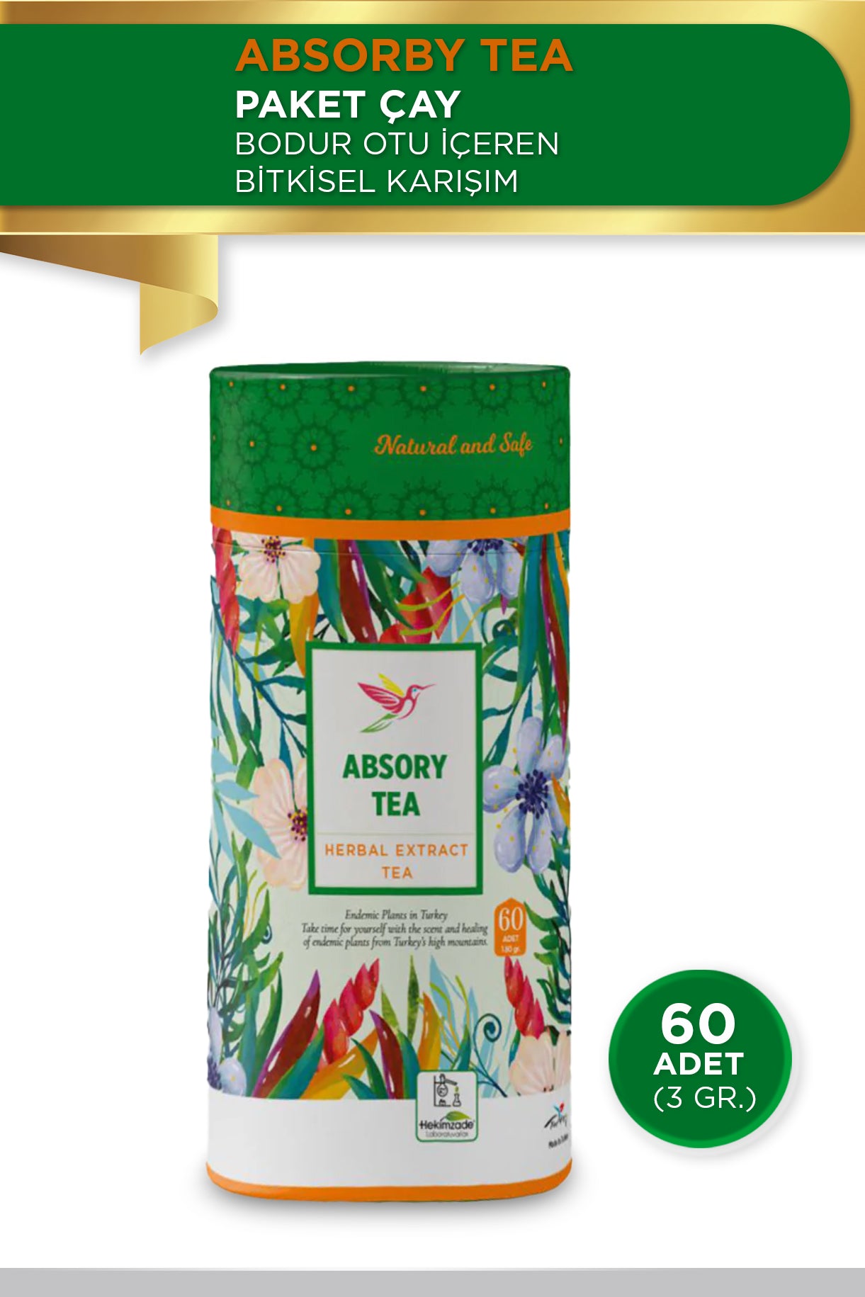 ABSORBY TEA PAKET ÇAY - Bodur Otu İçeren Bitkisel Karışım 60 Adet (3gr)