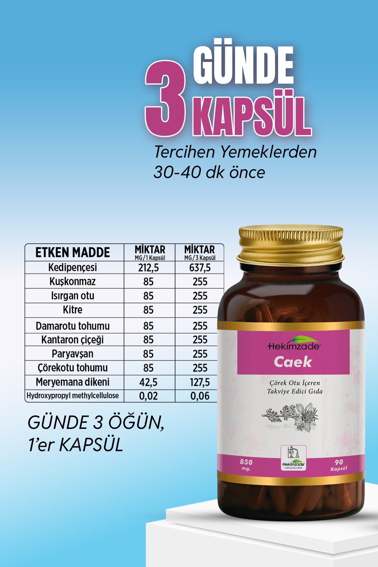 CAEK 90 KAPSÜL 850mg - Çörek Otu İçeren Takviye Edici Gıda