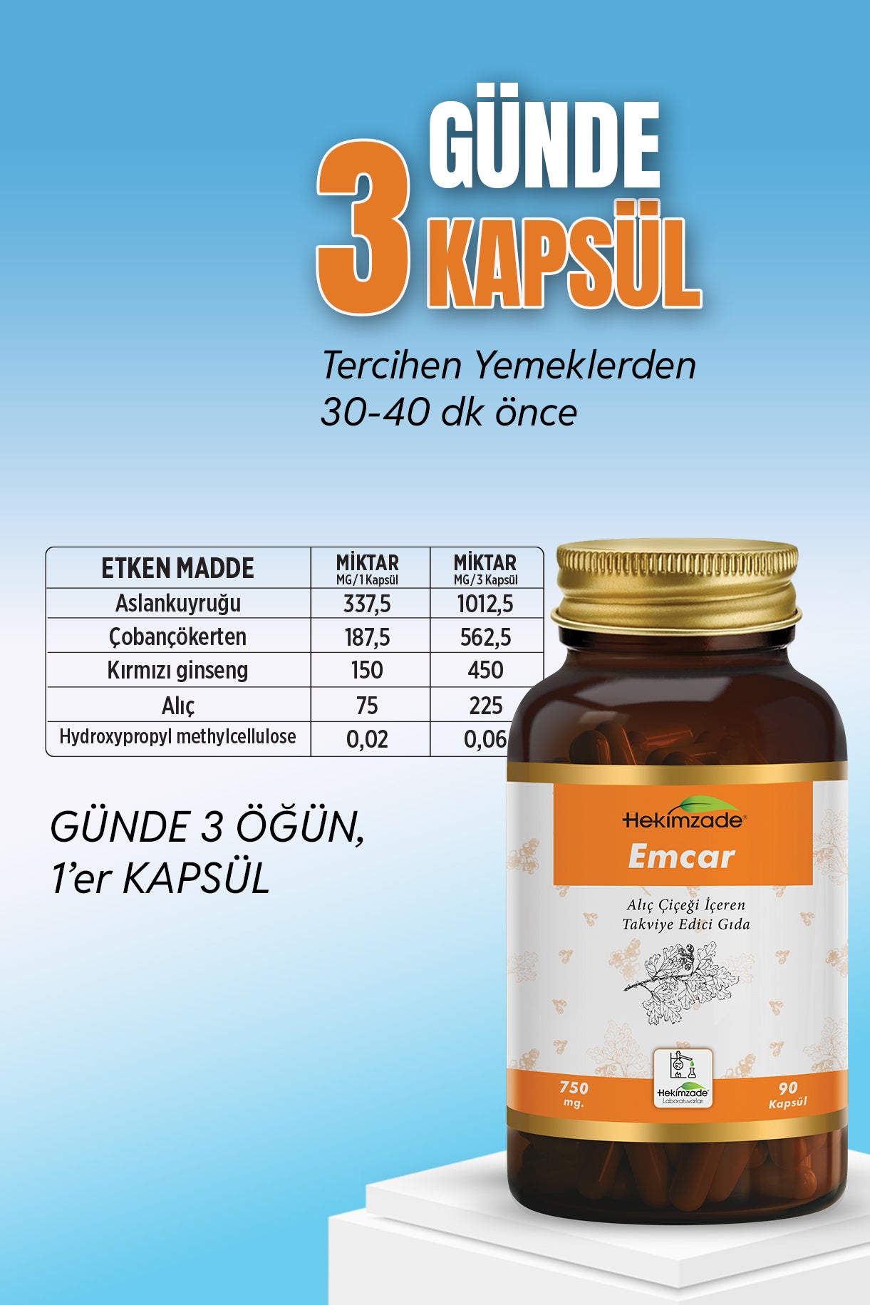 EMCAR 90 CAPSULES 750mg - Food Supplement Containing Hawthorn Flower