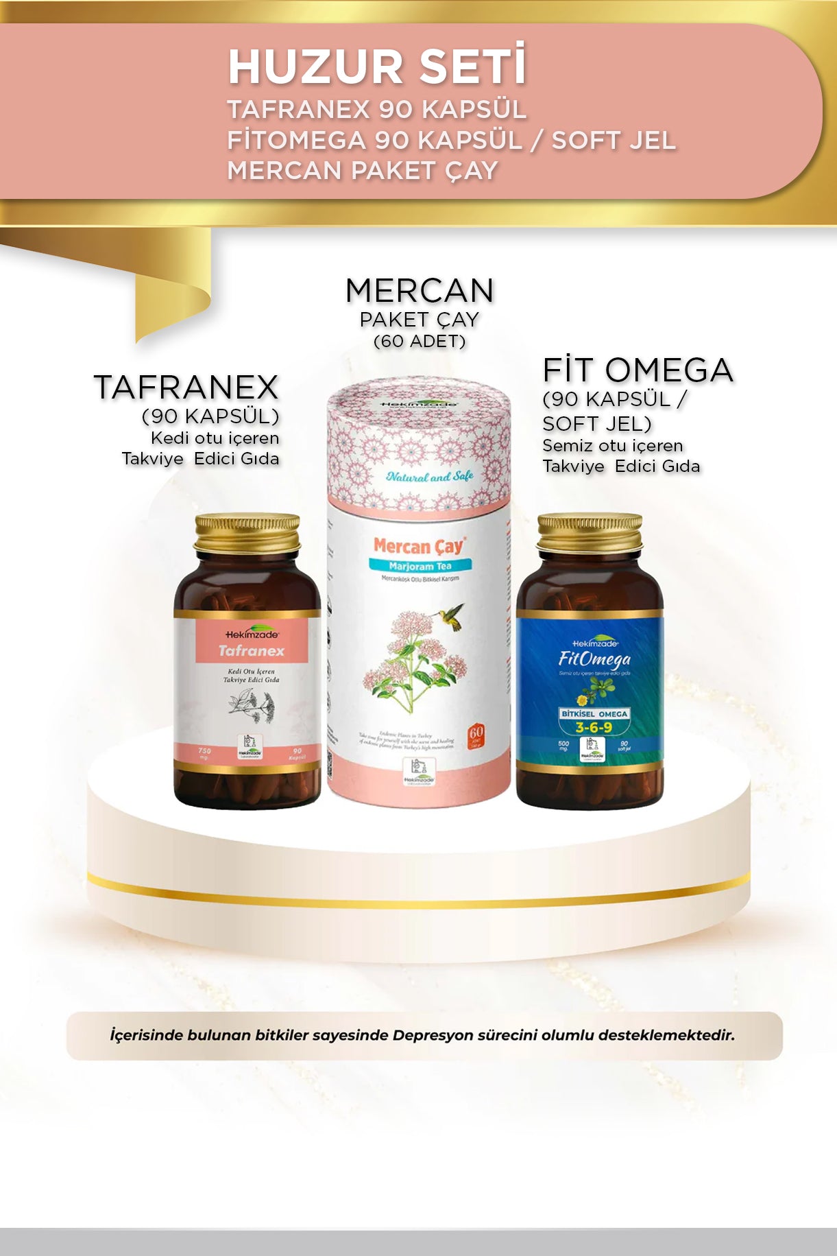 Huzur Seti - TAFRANEX 90 KAPSÜL & Fit Omega SOFTJELL KAPSÜL & Mercan Paket Çay
