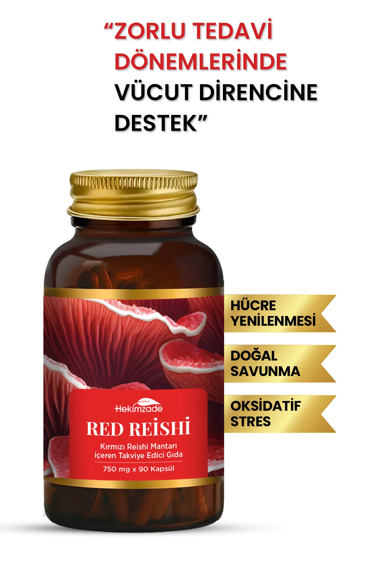 RED REİSHİ 90 KAPSÜL 750mg - Kırmızı Reishi Mantarı İçeren Takviye Edici Gıda
