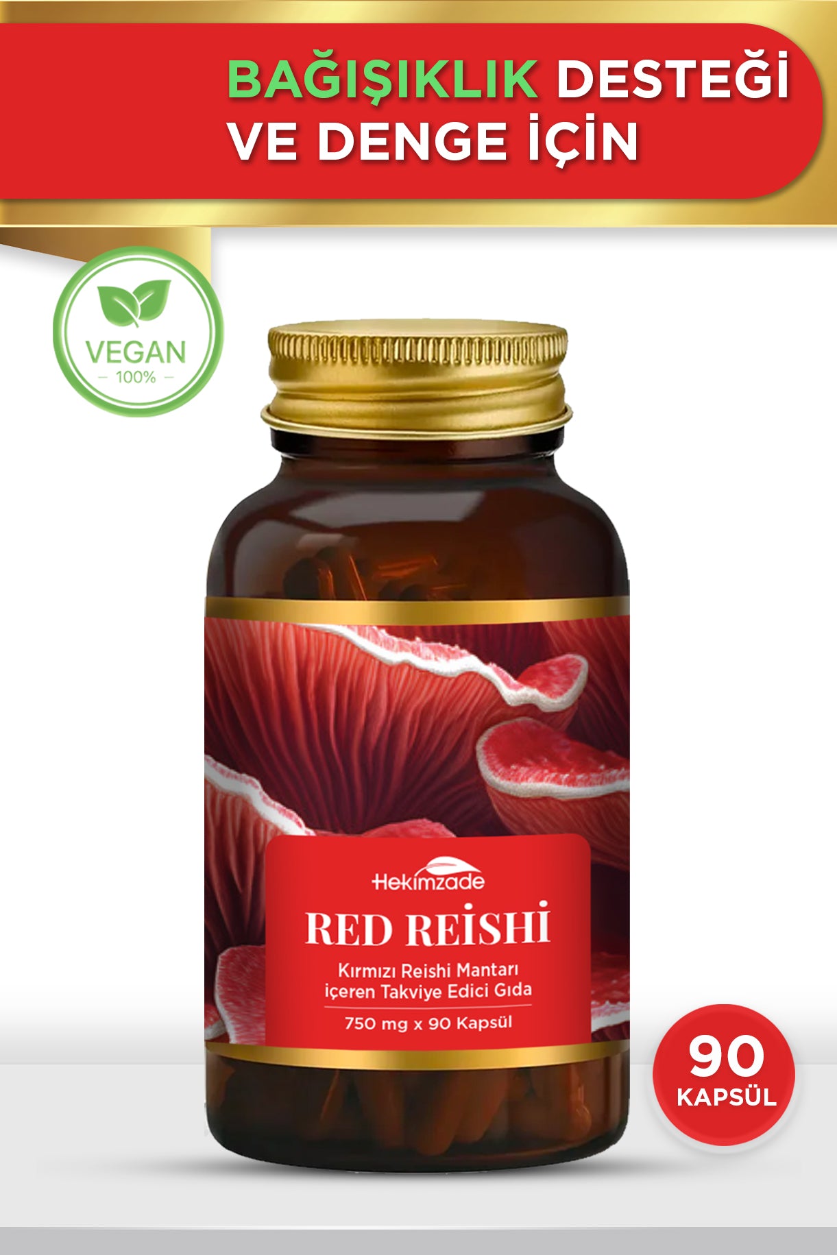 RED REİSHİ 90 KAPSÜL 750mg - Kırmızı Reishi Mantarı İçeren Takviye Edici Gıda