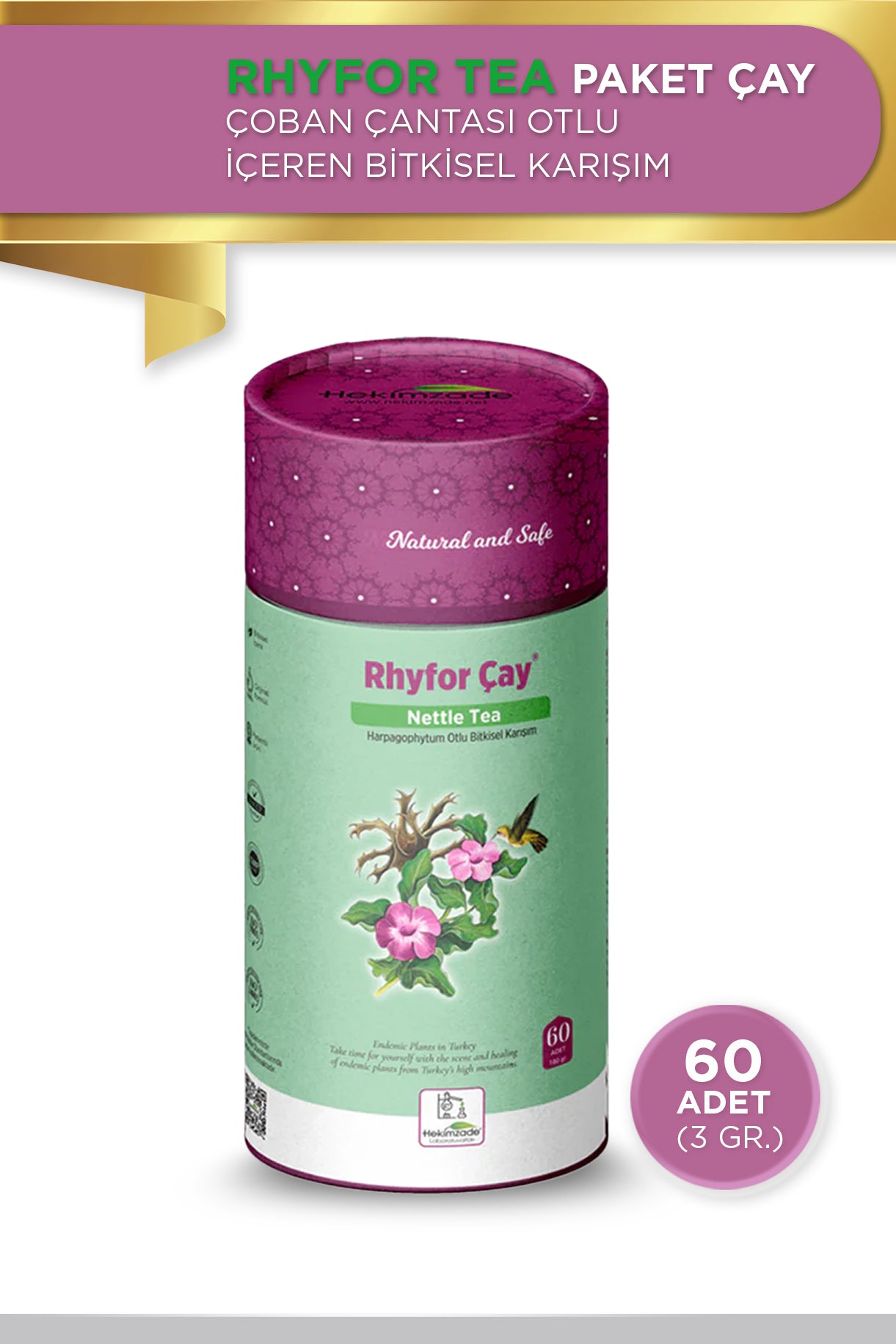 RYHFOR & RYHSON PAKET ÇAY -  شاي اعشاب تحتوي على  نبات كيس الراعي 90 قطعة. (3 جرام)