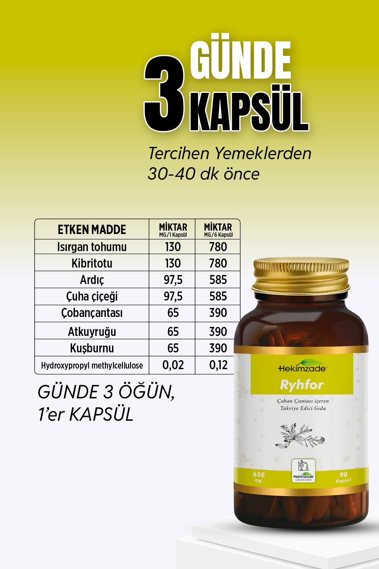 RYHFOR 90 KAPSÜL 650mg - Çoban Çantası İçeren Takviye Edici Gıda