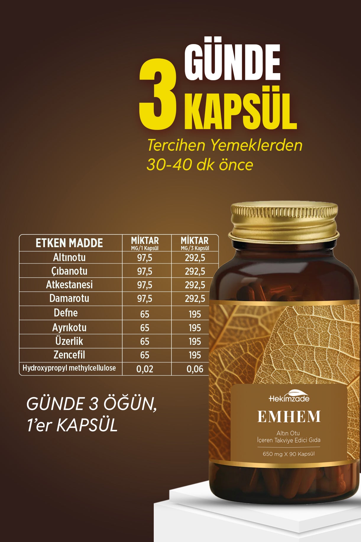 EMHEM 90 CAPSULES 650mg - Food Supplement Containing Golden Herb