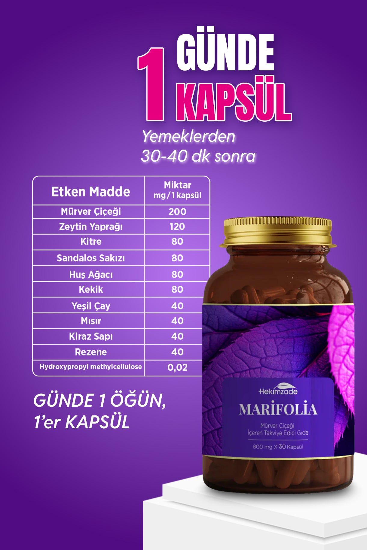 Marifolia 6 / 30 Capsules 800mg - Food Supplement with Elderberry