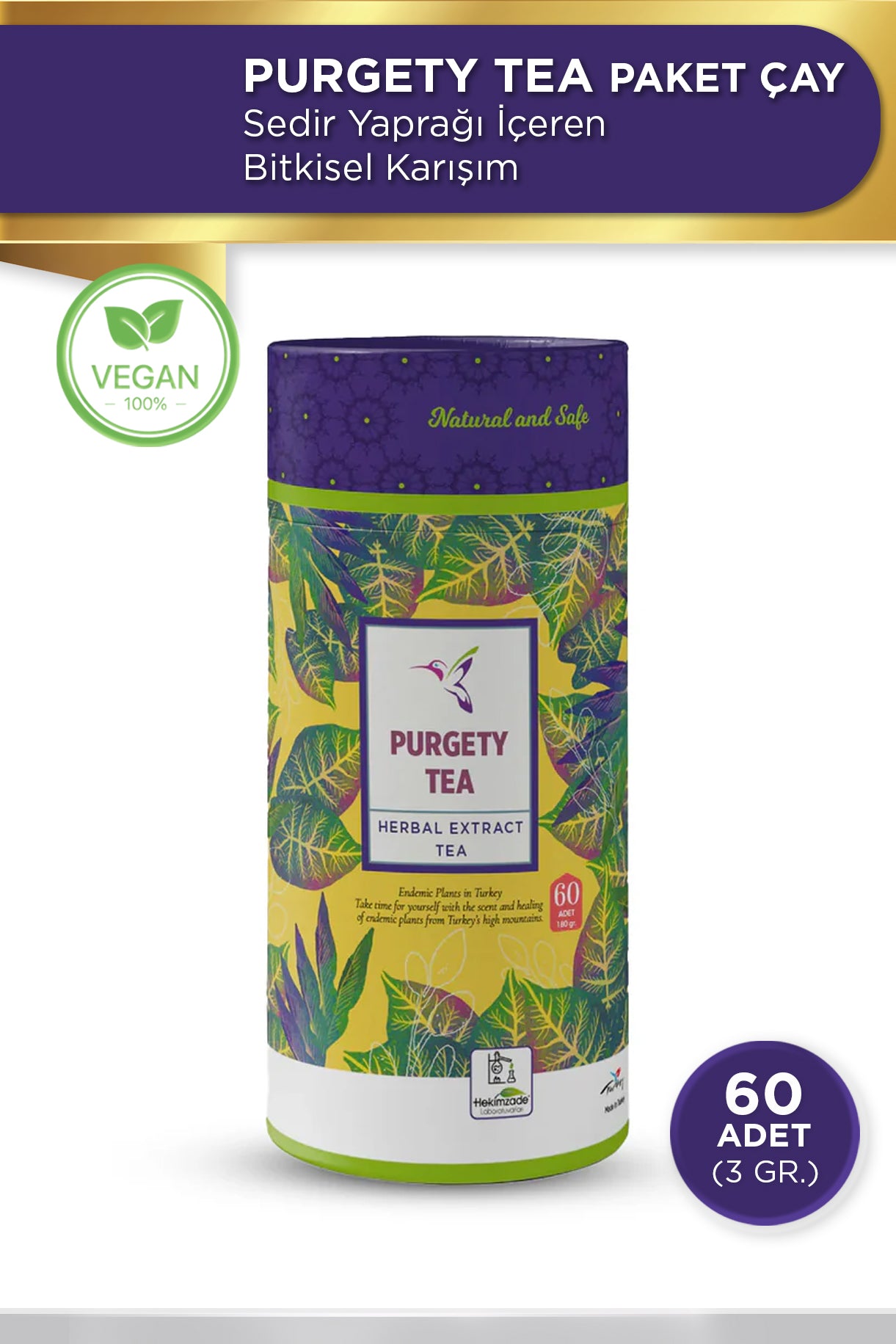 PURGETY TEA PAKET ÇAY - شاي اعشاب يحتوي على ورق الأًرز 60 قطعة (3 جم)