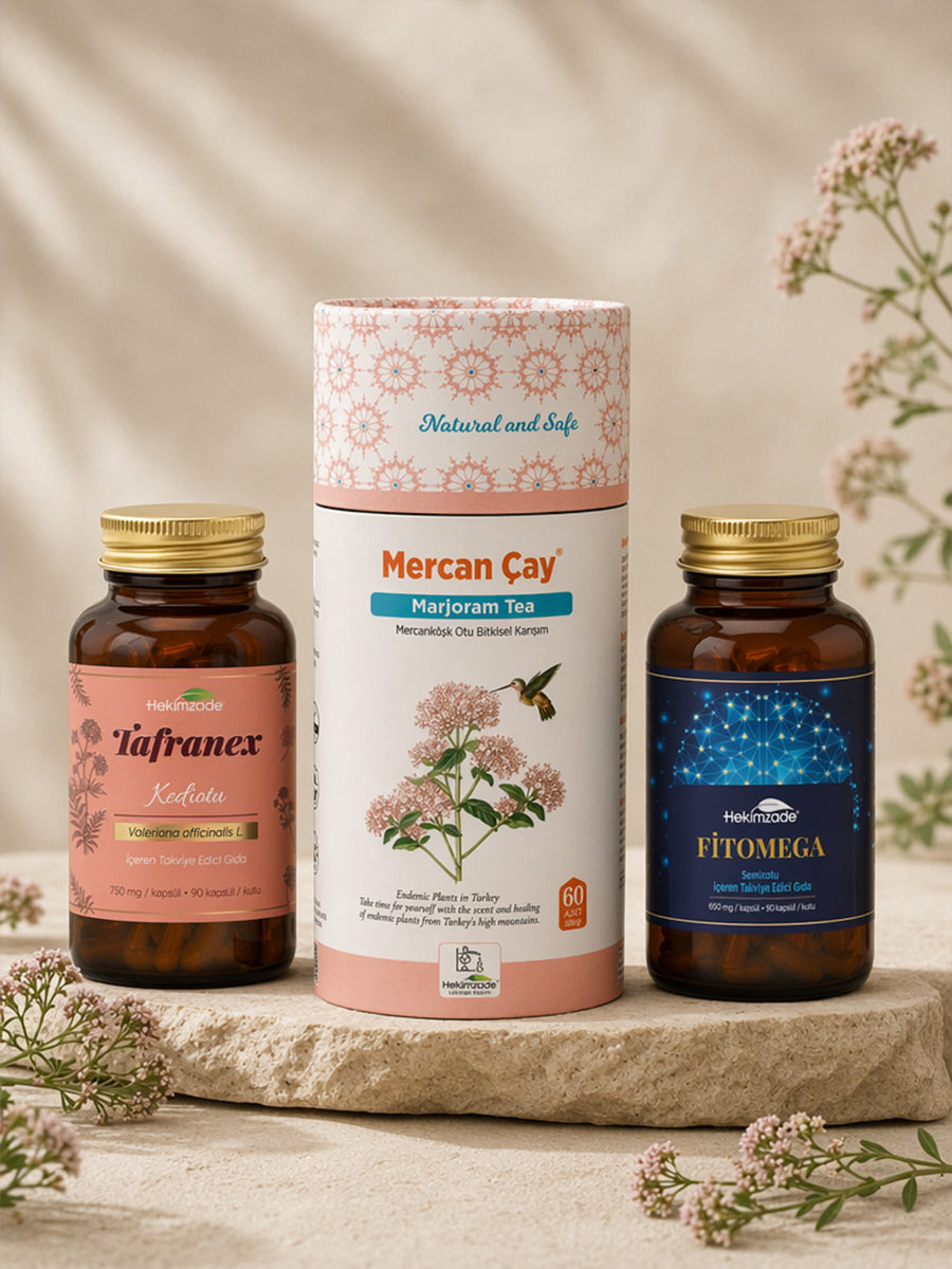 Rahatlama Seti - TAFRANEX 90 KAPSÜL & Fit Omega SOFTJELL KAPSÜL & Mercan Paket Çay